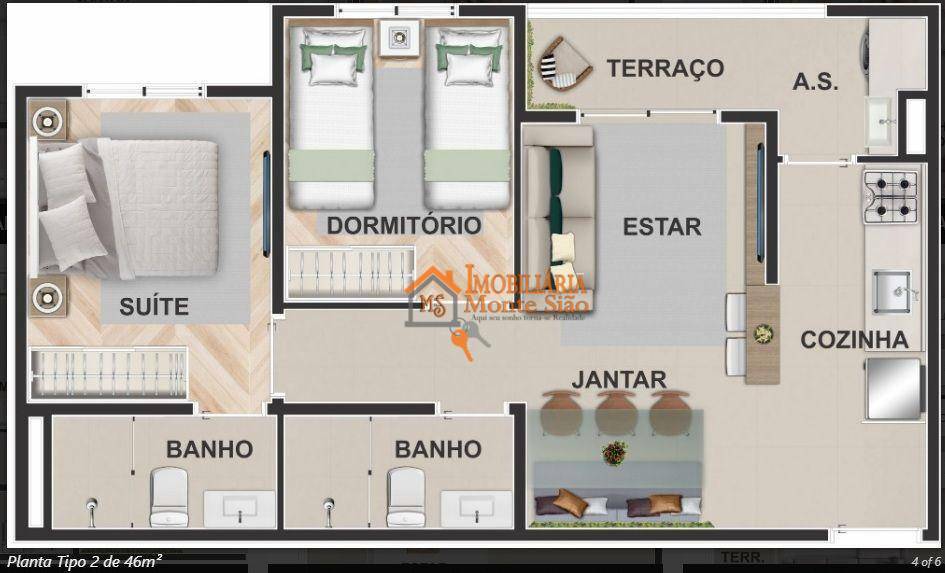 Apartamento à venda com 2 quartos, 46M2 - Foto 2