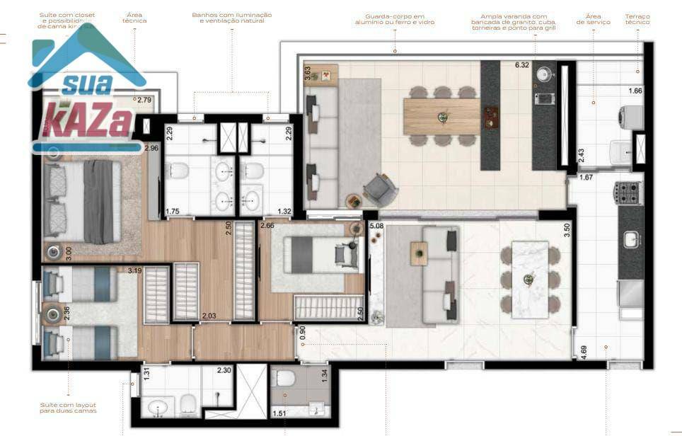 Apartamento à venda com 3 quartos, 121m² - Foto 2