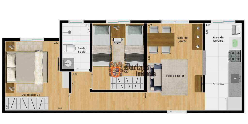 Apartamento à venda com 2 quartos, 45m² - Foto 3