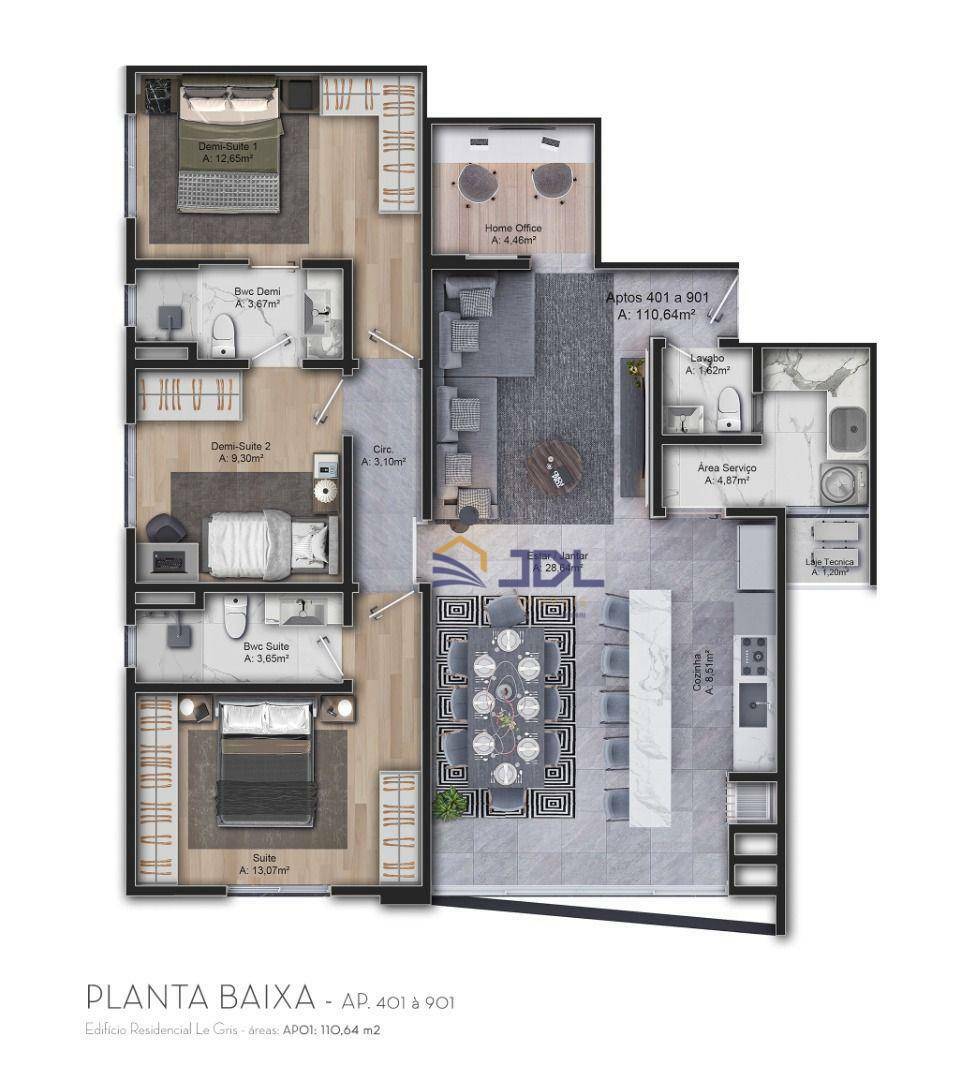 Apartamento à venda com 3 quartos, 110m² - Foto 3