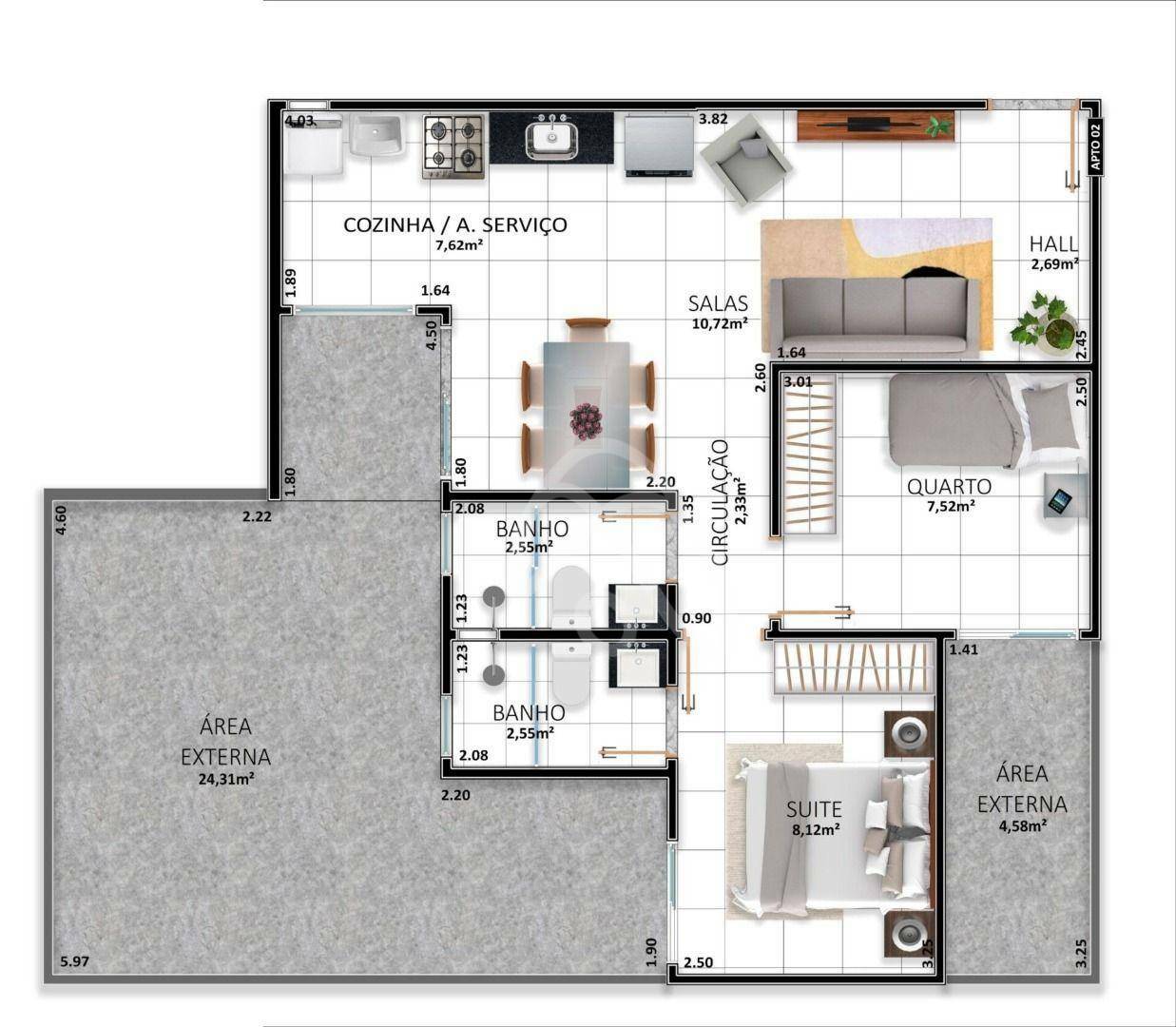 Apartamento à venda com 2 quartos, 51m² - Foto 3