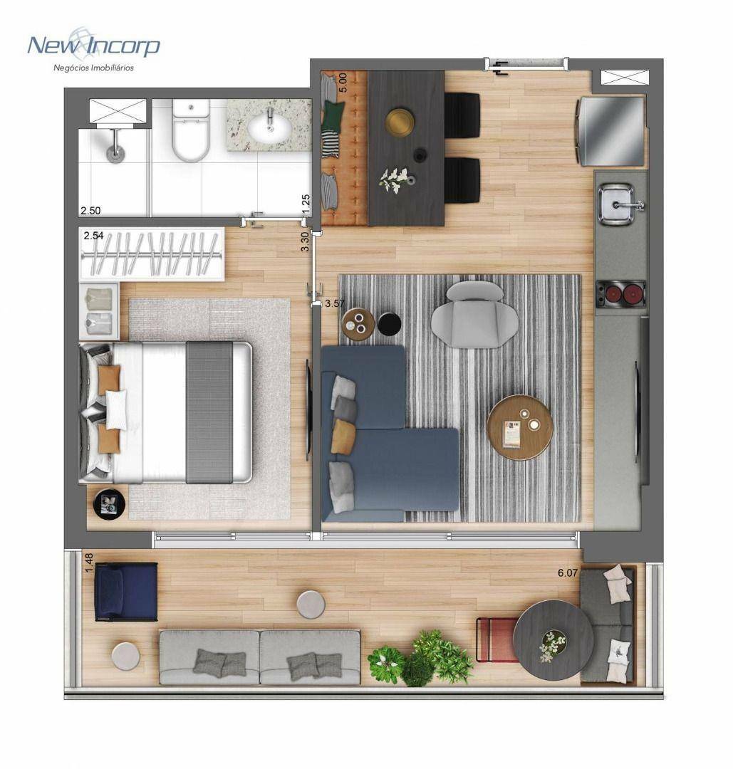 Apartamento à venda com 1 quarto, 43m² - Foto 1