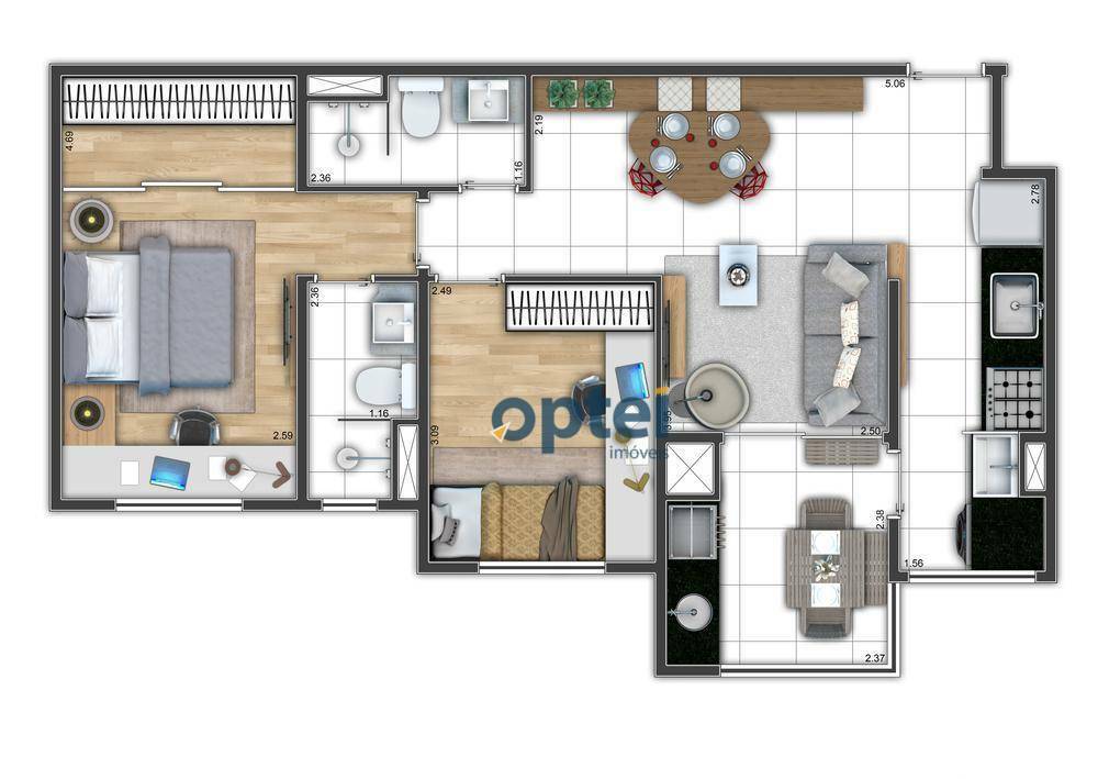 Apartamento à venda com 2 quartos, 62m² - Foto 2