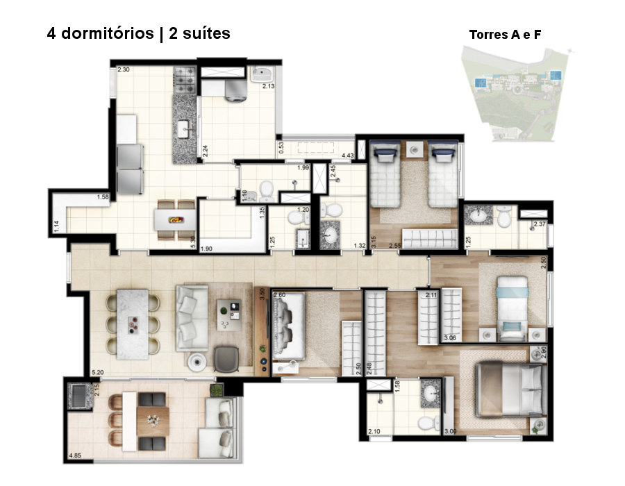 Apartamento à venda com 4 quartos, 128m² - Foto 2