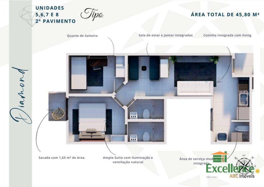 Apartamento à venda com 2 quartos, 46m² - Foto 1