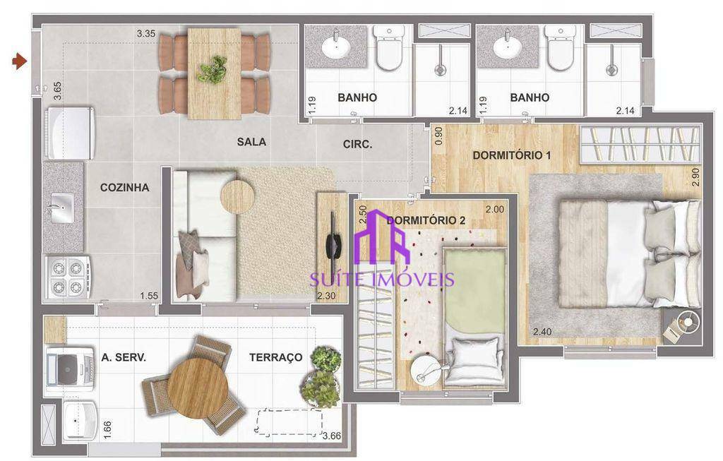 Apartamento à venda com 1 quarto, 34m² - Foto 2