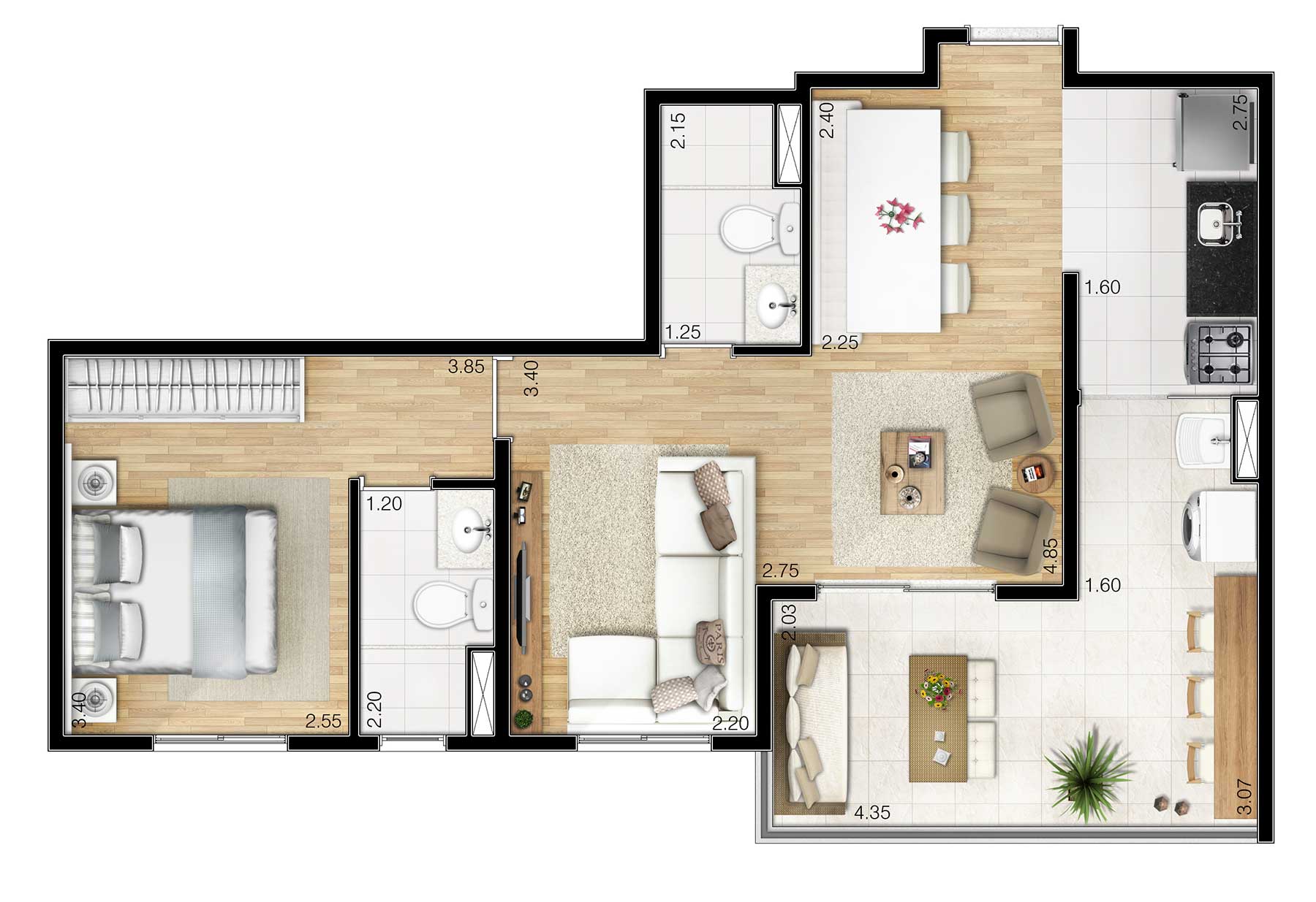 Apartamento à venda com 2 quartos, 59m² - Foto 2