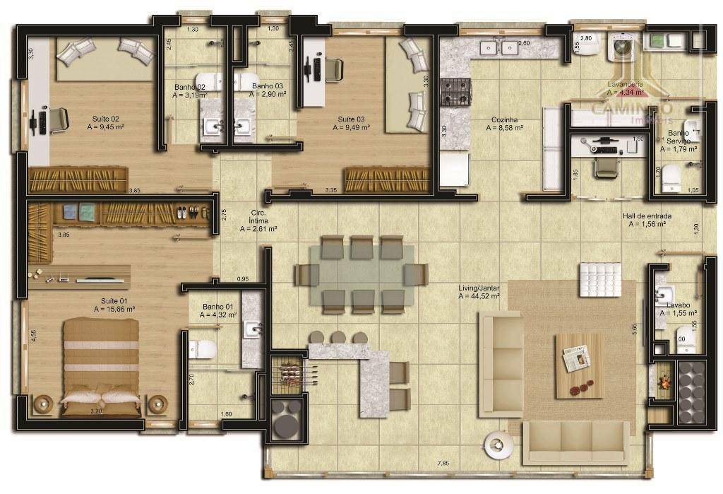 Apartamento à venda com 3 quartos, 133m² - Foto 7