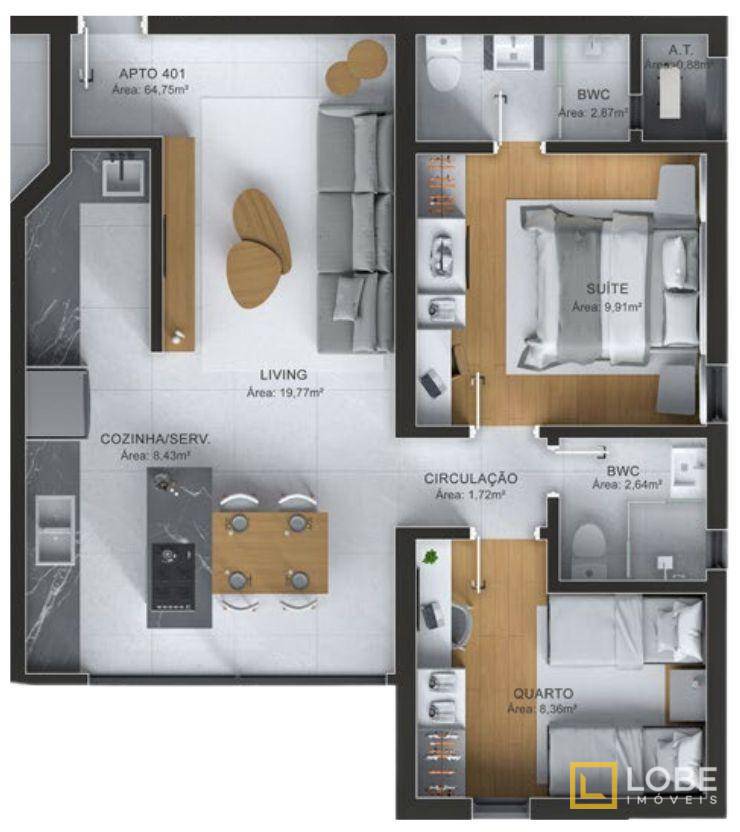 Apartamento à venda com 2 quartos, 64m² - Foto 3