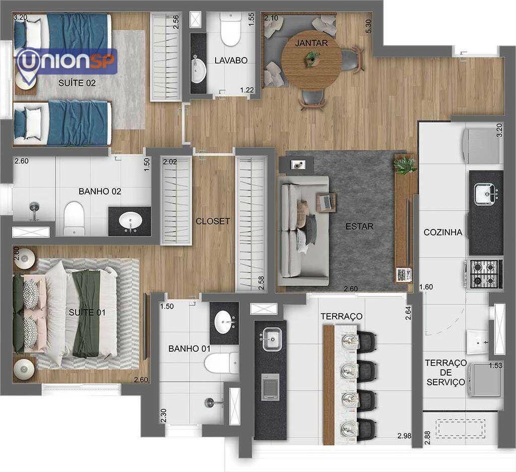 Apartamento à venda com 1 quarto, 55m² - Foto 2