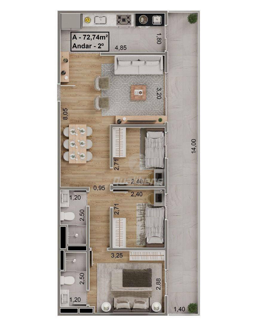 Apartamento à venda com 3 quartos, 72m² - Foto 2