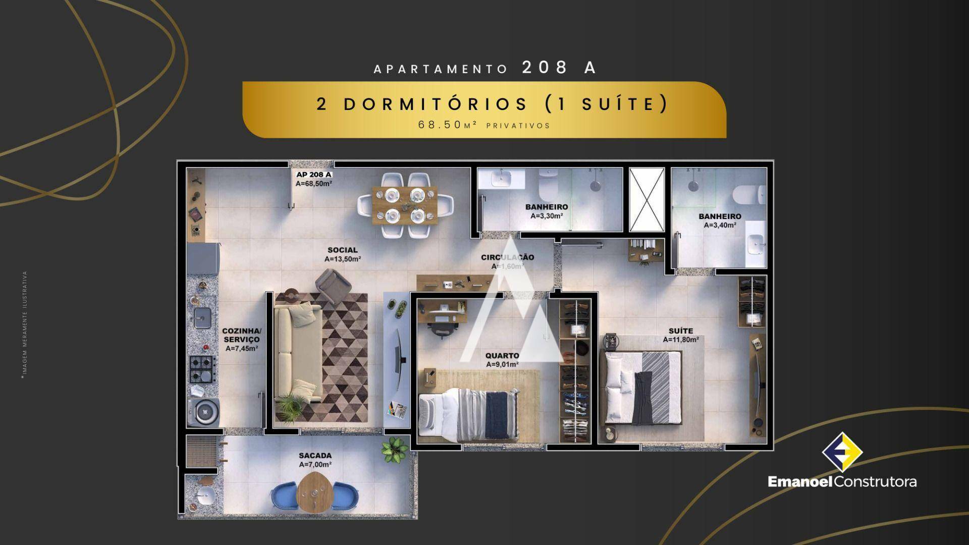 Apartamento à venda com 2 quartos, 68m² - Foto 3