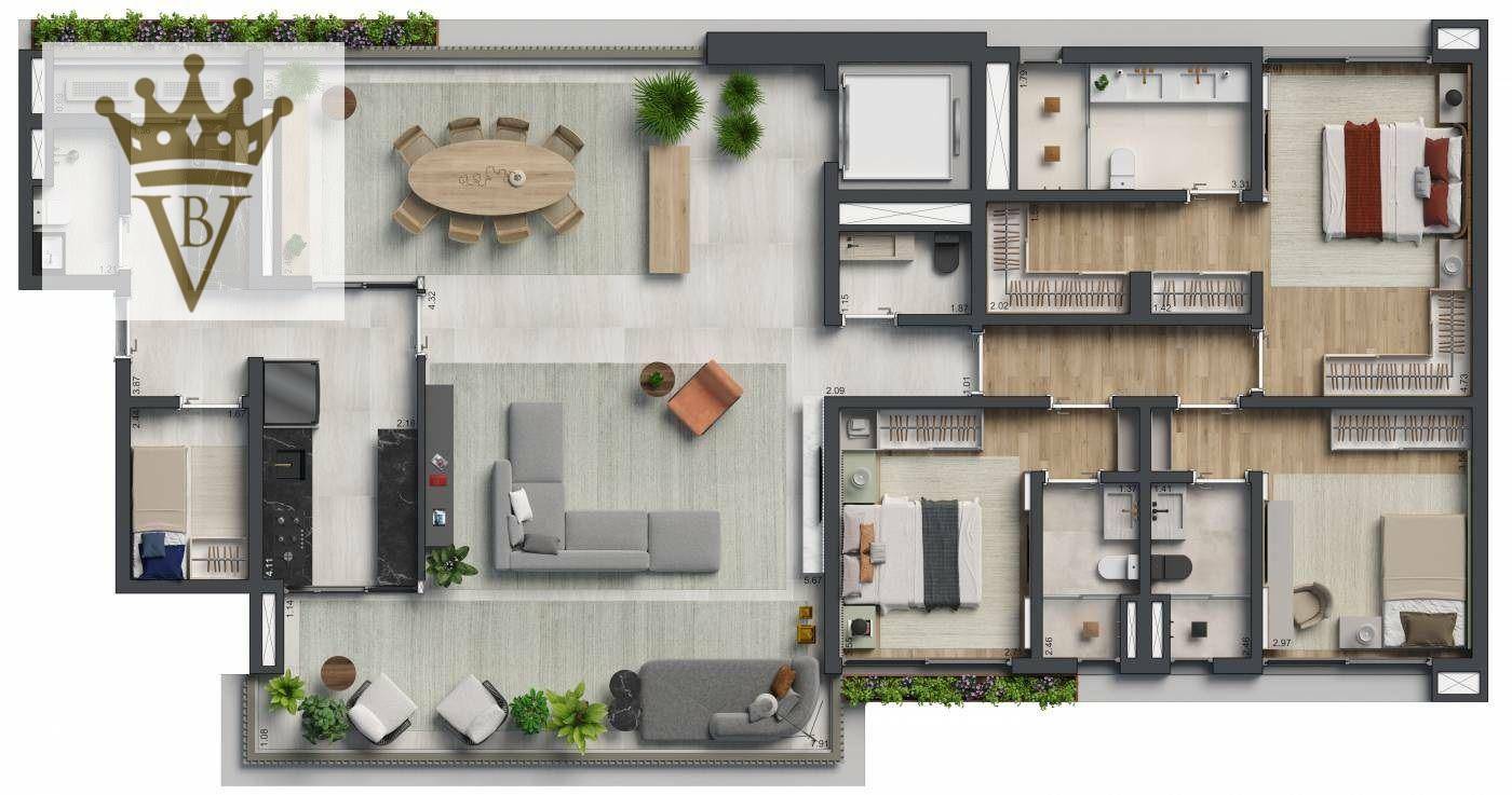 Apartamento à venda com 3 quartos, 198m² - Foto 2