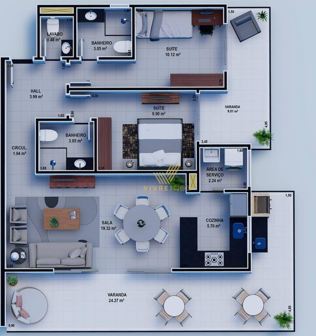 Apartamento à venda com 2 quartos, 103m² - Foto 9