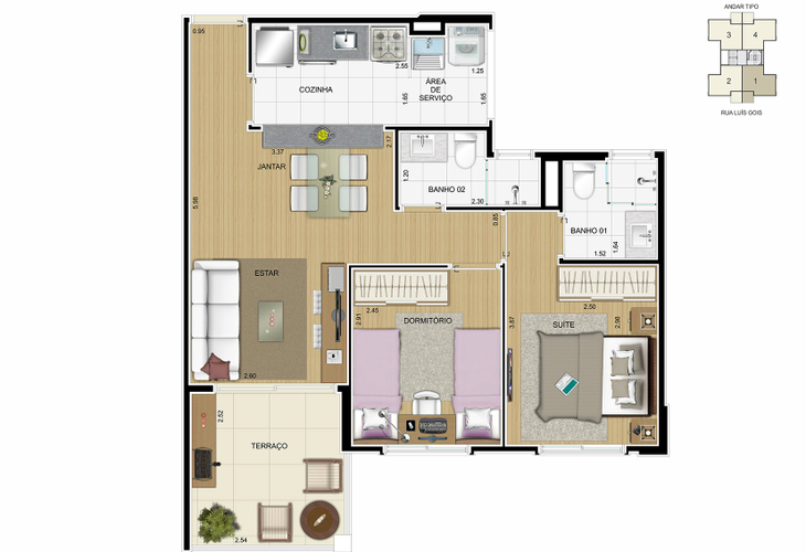 Apartamento à venda com 2 quartos, 56m² - Foto 2