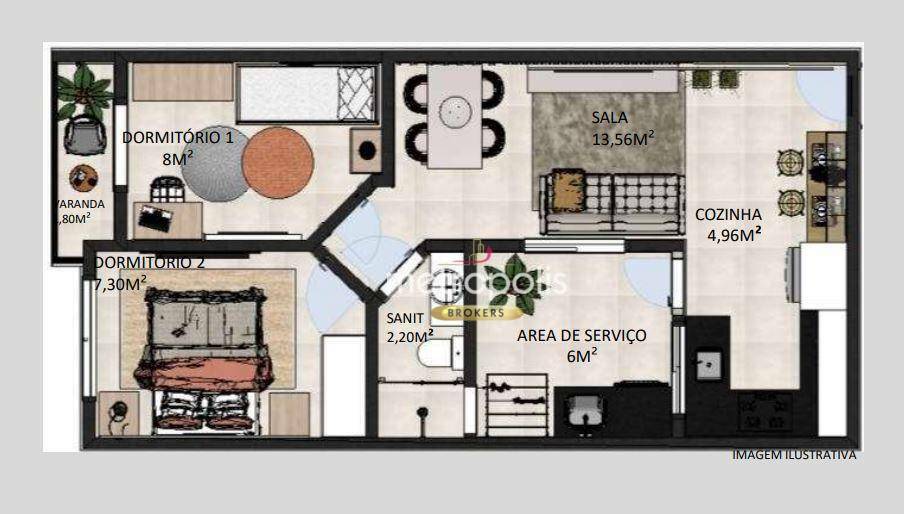 Apartamento à venda com 2 quartos, 49m² - Foto 2