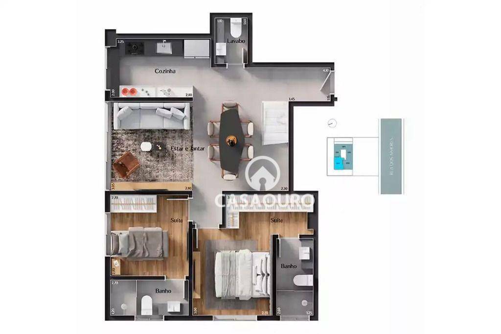 Apartamento à venda com 2 quartos, 69m² - Foto 3