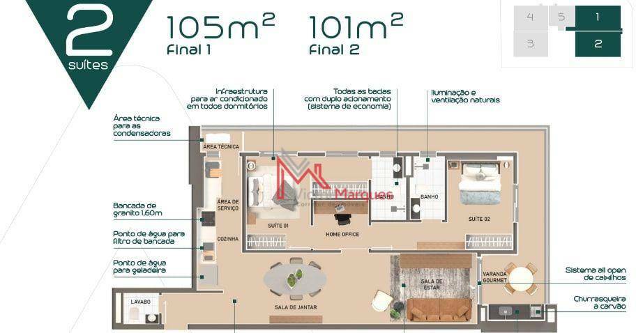 Apartamento à venda com 2 quartos, 109m² - Foto 2