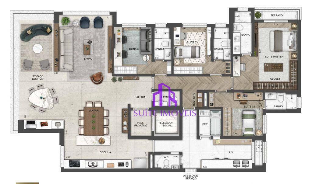 Apartamento à venda com 4 quartos, 220m² - Foto 2