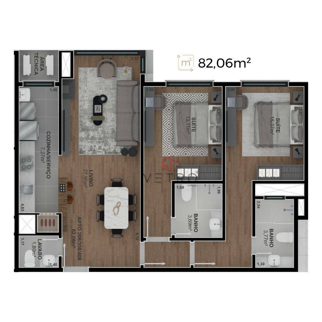 Apartamento à venda com 2 quartos, 82m² - Foto 9