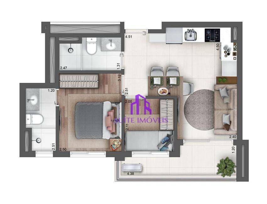 Apartamento à venda com 2 quartos, 47m² - Foto 3