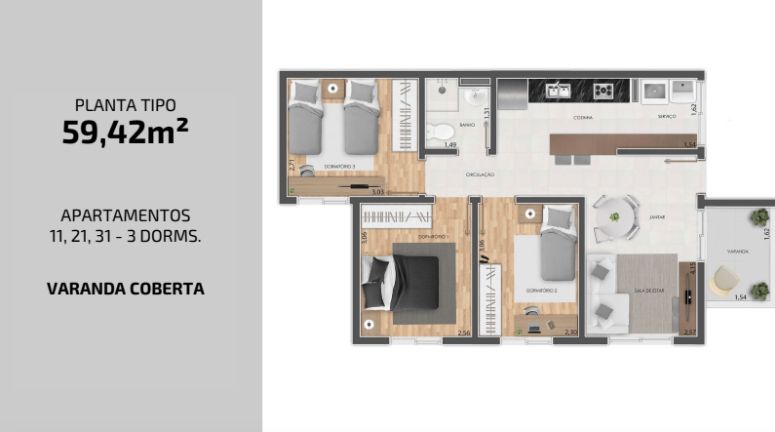 Apartamento à venda com 3 quartos, 59m² - Foto 15