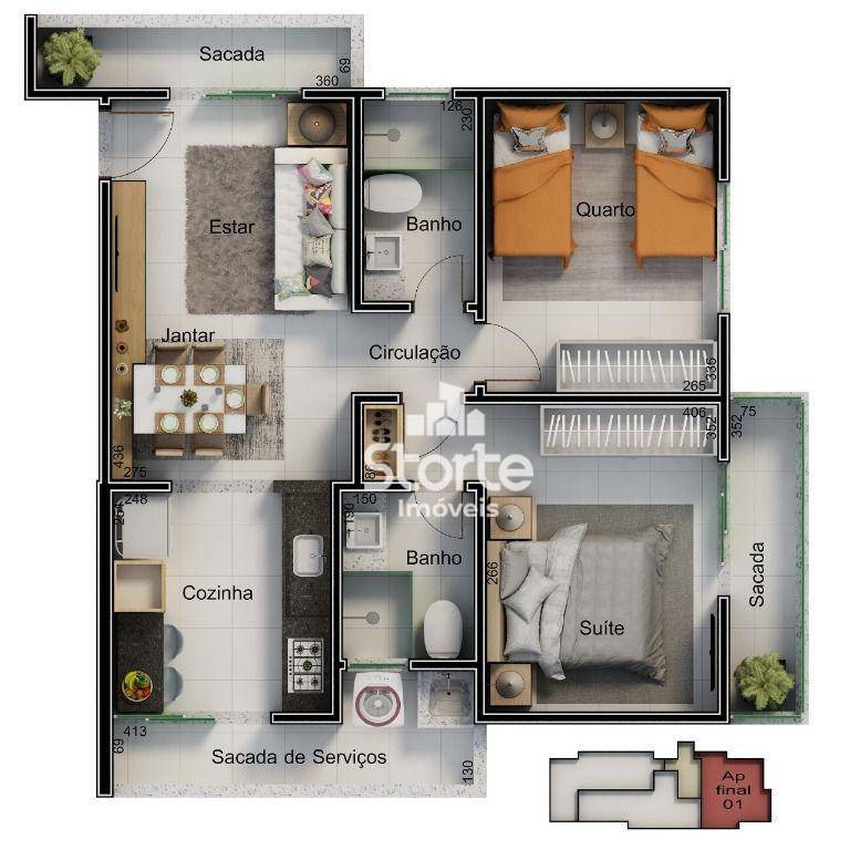 Apartamento à venda com 2 quartos, 63m² - Foto 3