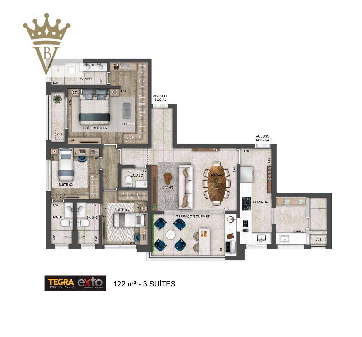 Apartamento à venda com 3 quartos, 122m² - Foto 1