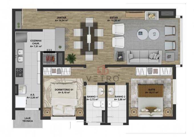 Apartamento à venda com 2 quartos, 50m² - Foto 3