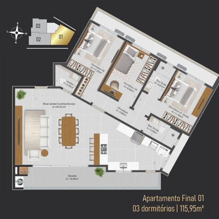 Apartamento à venda com 3 quartos, 115m² - Foto 13