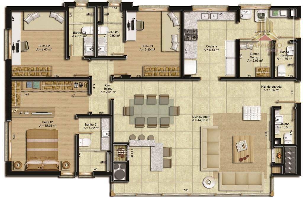 Apartamento à venda com 3 quartos, 134m² - Foto 7