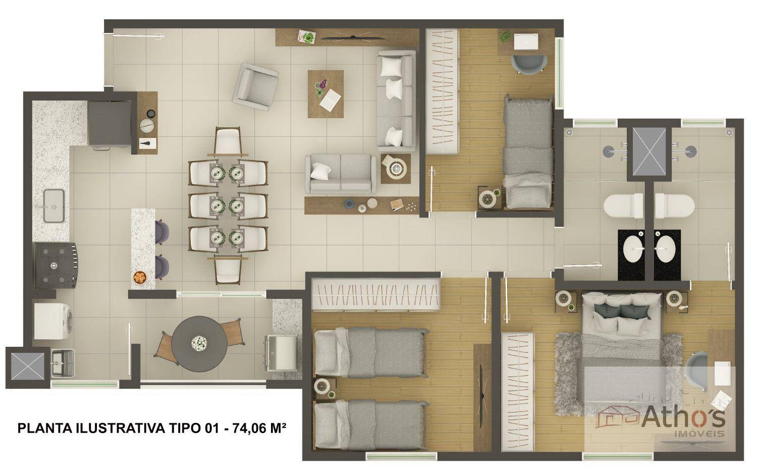 Apartamento, 3 quartos, 79 m² - Foto 2