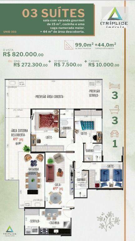 Apartamento à venda com 3 quartos, 143m² - Foto 2