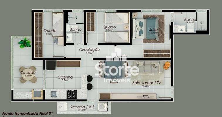 Apartamento à venda com 3 quartos, 84m² - Foto 2