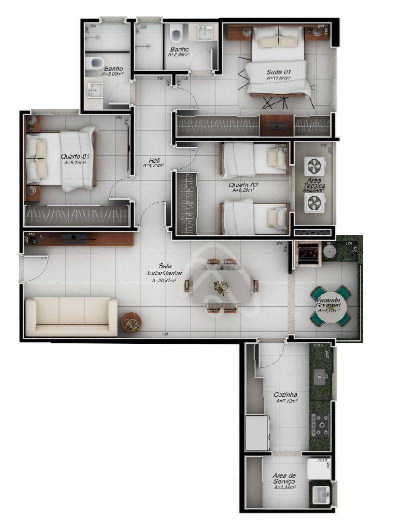 Apartamento à venda com 3 quartos, 87m² - Foto 2