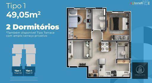 Apartamento à venda com 2 quartos, 49m² - Foto 3