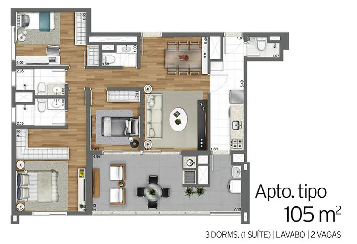 Apartamento à venda com 3 quartos, 105m² - Foto 2