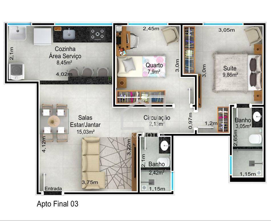 Apartamento à venda com 2 quartos, 51m² - Foto 3