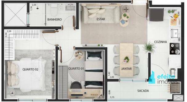 Apartamento à venda com 2 quartos, 46m² - Foto 2