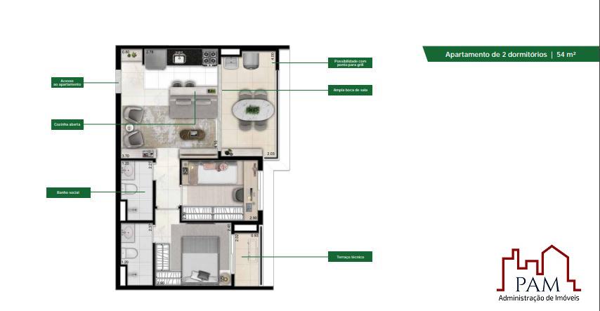 Apartamento à venda com 2 quartos, 54m² - Foto 9