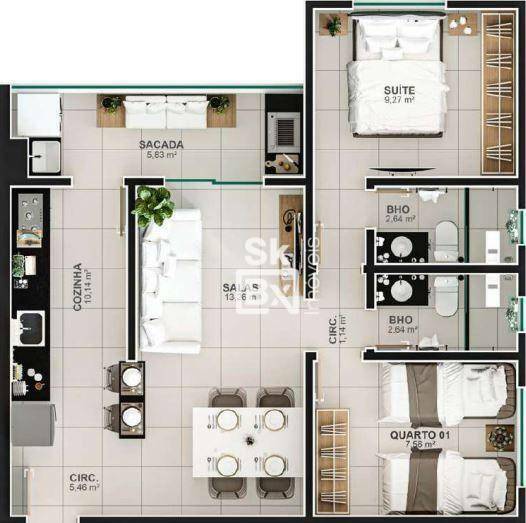 Apartamento à venda com 2 quartos, 59m² - Foto 9