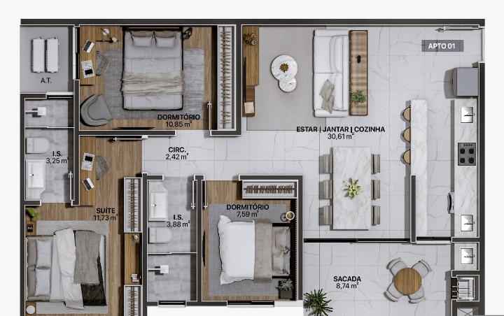 Apartamento à venda com 2 quartos, 67m² - Foto 9