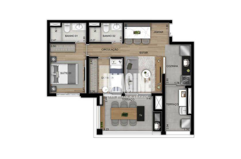 Apartamento à venda com 2 quartos, 67m² - Foto 3