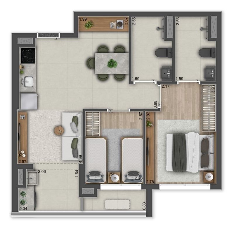 Apartamento à venda com 2 quartos, 56m² - Foto 1