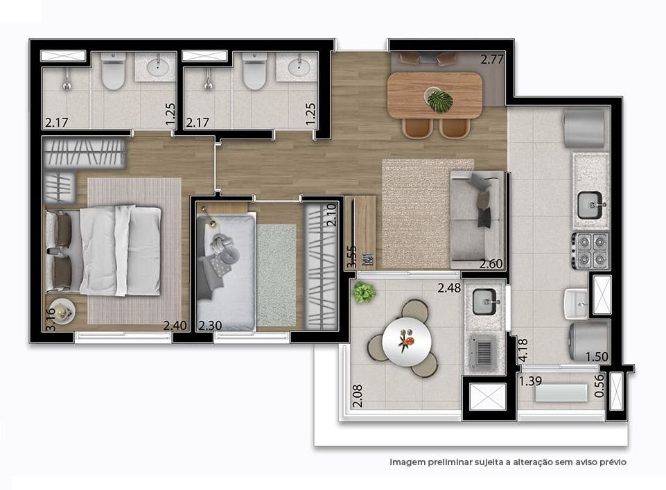 Apartamento à venda com 3 quartos, 67m² - Foto 1