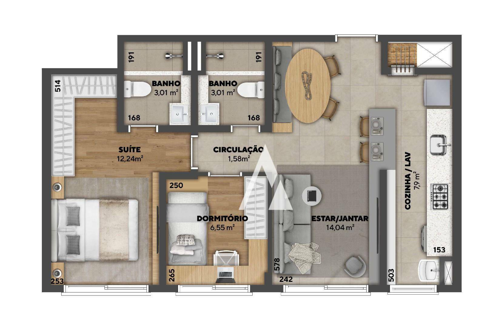 Apartamento à venda com 2 quartos, 56m² - Foto 2