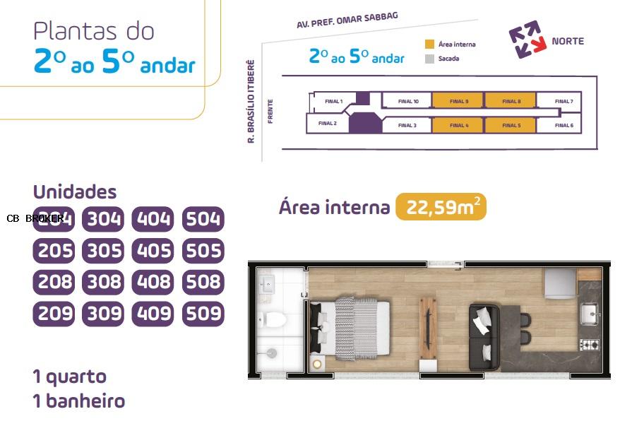 Kitnet e Studio à venda com 1 quarto, 22m² - Foto 2