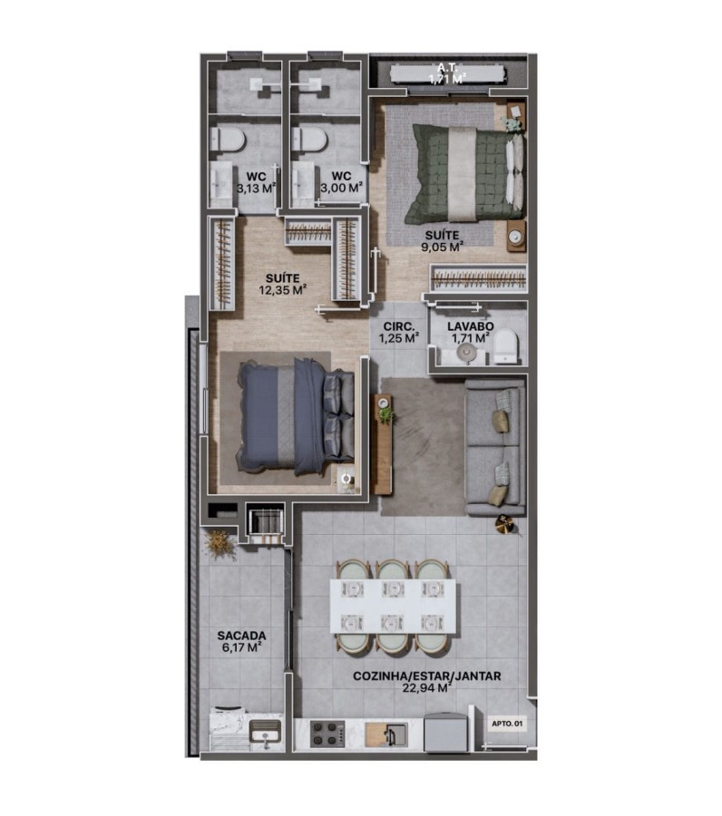 Apartamento à venda com 2 quartos, 68m² - Foto 2