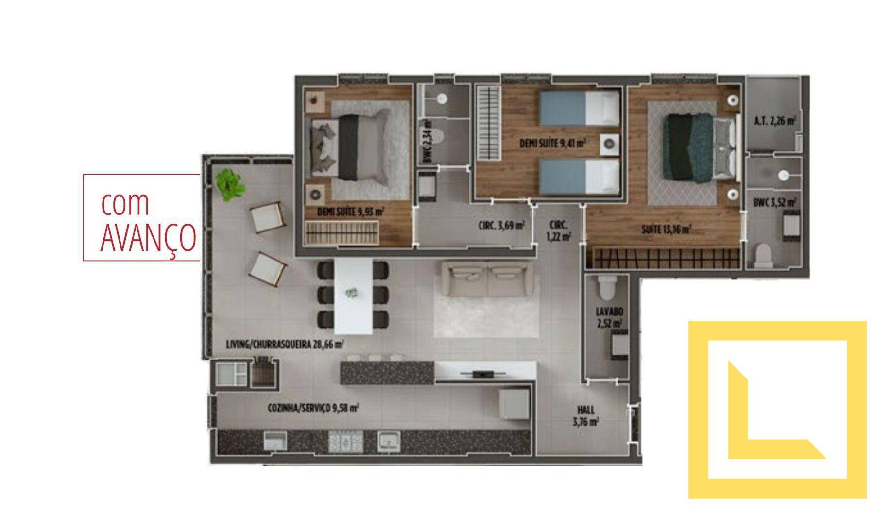 Apartamento à venda com 3 quartos, 107m² - Foto 3