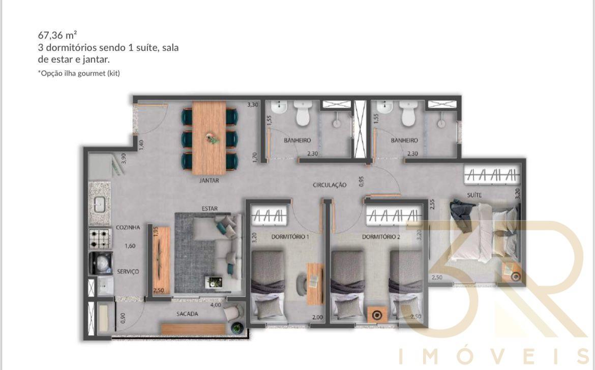 Apartamento à venda com 3 quartos, 67m² - Foto 2